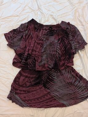 TANOA Plum and Gray Off-Shoulder Ruffle Top